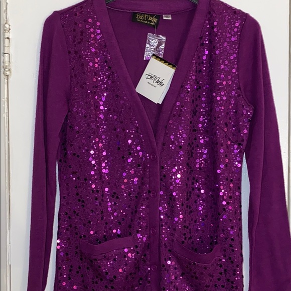 Bob Mackie- NWT magenta sequin cardigan - Picture 2 of 5